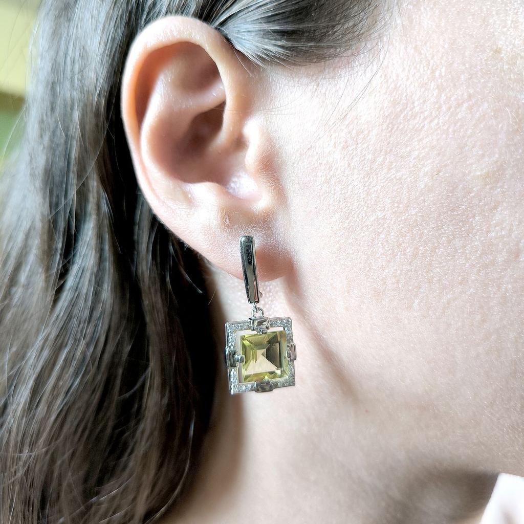 Silberne Ohrringe mit natürlichem grünem Quarz 10,08 ct, Zirkonia (2162292)