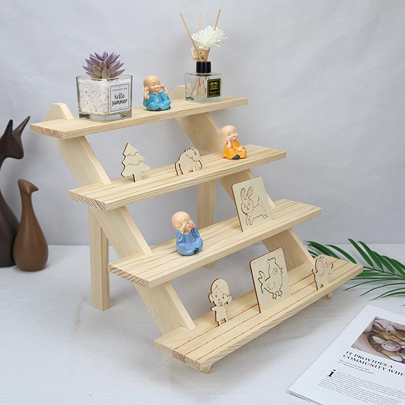 2/3/4 Tiers Ear Stud Holder Wooden Jewelry Dispaly Stand Shelf Cupcake Makeup Mini Figure Organizer Showcase Rack