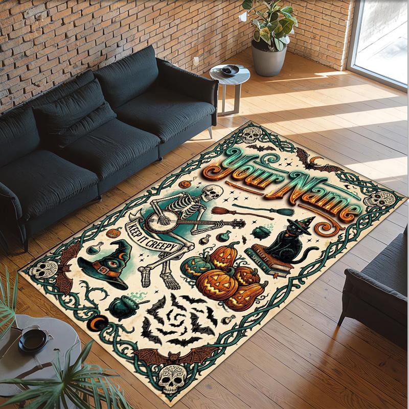 Halloween Theme Crystal Velvet Floor Rug Personalized Custom Name Text Warm Carpet Home Decoration