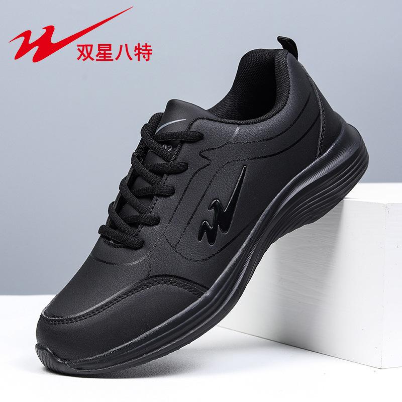 

Men s shoes spring leather waterproof running shoes new casual shoes all black sports shoes men s 39 чорний