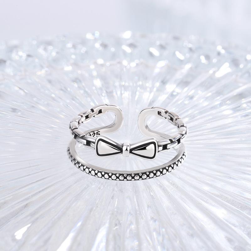 

New Retro Chain Double Bow 925 Sterling Silver Temperament Personality Sweet Hot Girl Opening Rings TYB022 серебряный
