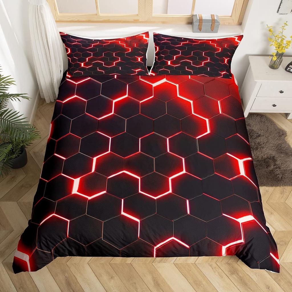 Cyan Red Geometric Patterns Printed Duvet Cover Bedding Stereoscopic Dense Hole Queen Size Duvet Cover Bedroom Decoration Women