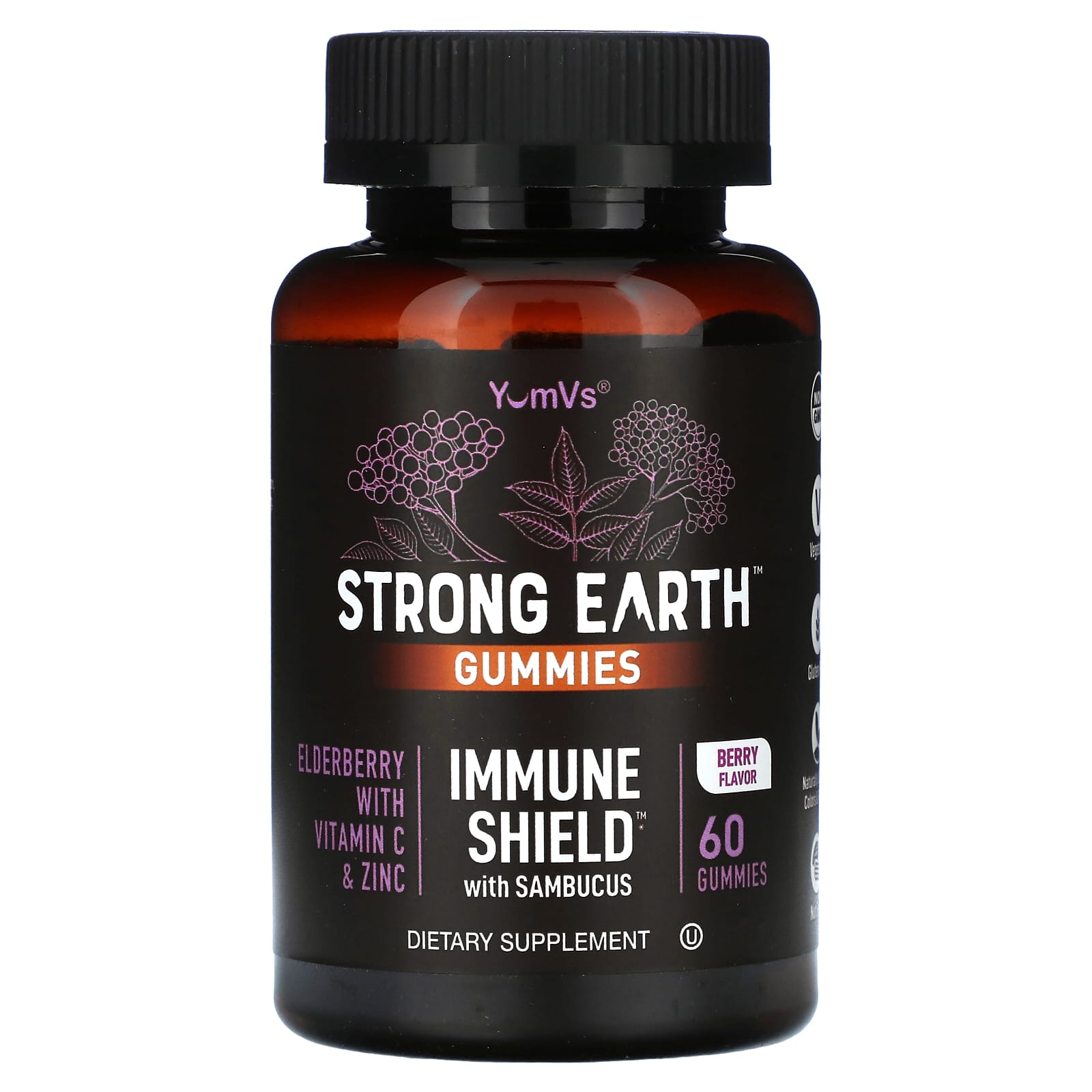 

YumVs, Strength Earth Gummies, Immune Shield with Sambucus, Berry, 60 Gummies