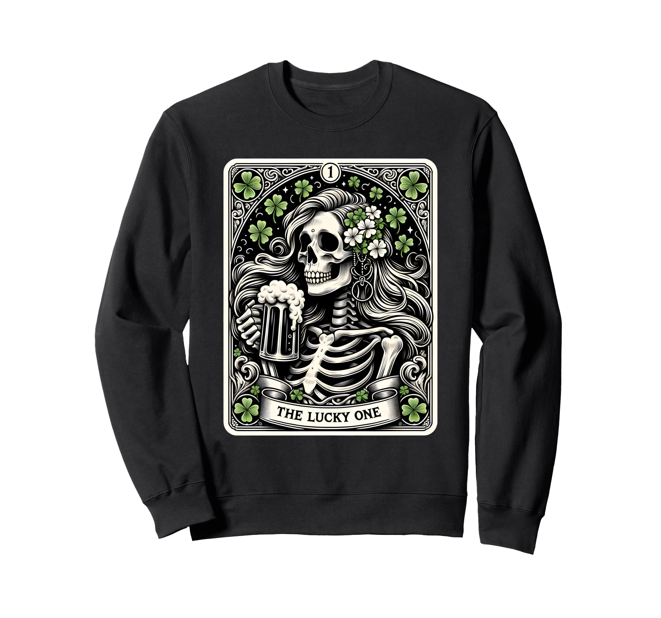 

Lucky One Day Funny Skeleton Sweatshirt St. Patrick s Cards, чёрный