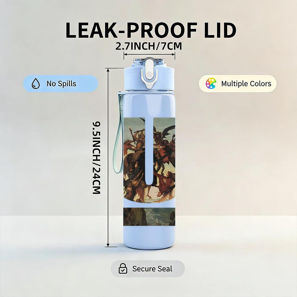 1PC Vertical U Shape Band Graphic Print 750ml Colorful Plastic Sports Water Bottle Leakproof Pop Lid with Straw for Outdoor Office Home Use