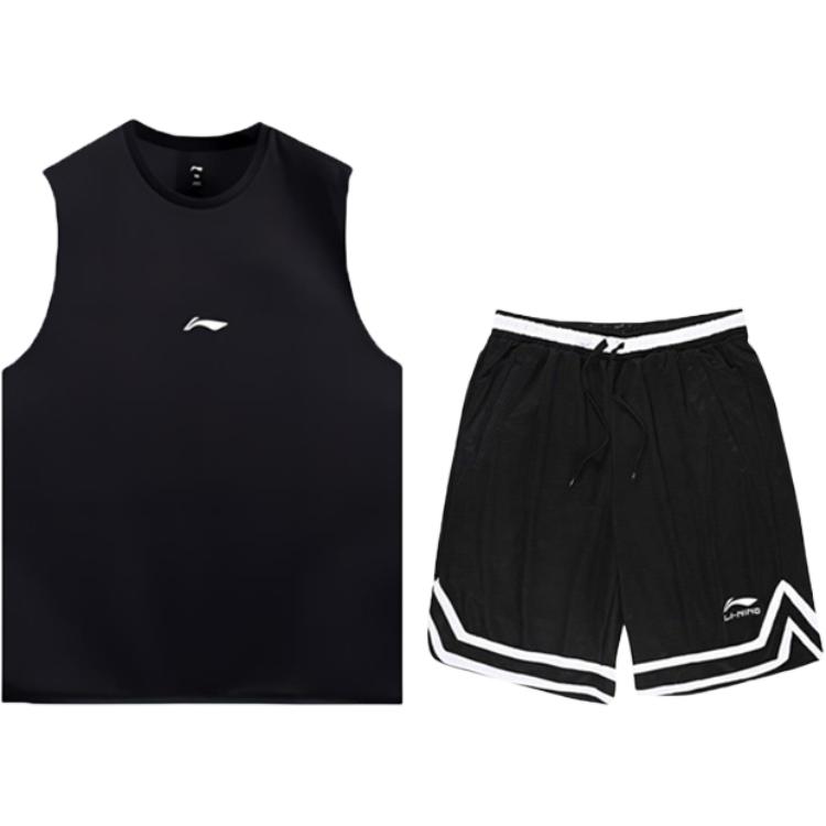 

Li-Ning Solid Color Round Neck Ice Silk Short Sleeve Quick Dry Breathable Running Fitness Shorts Casual Sports Set Unisex sets YVSV017-2+YAPV001-1 XL