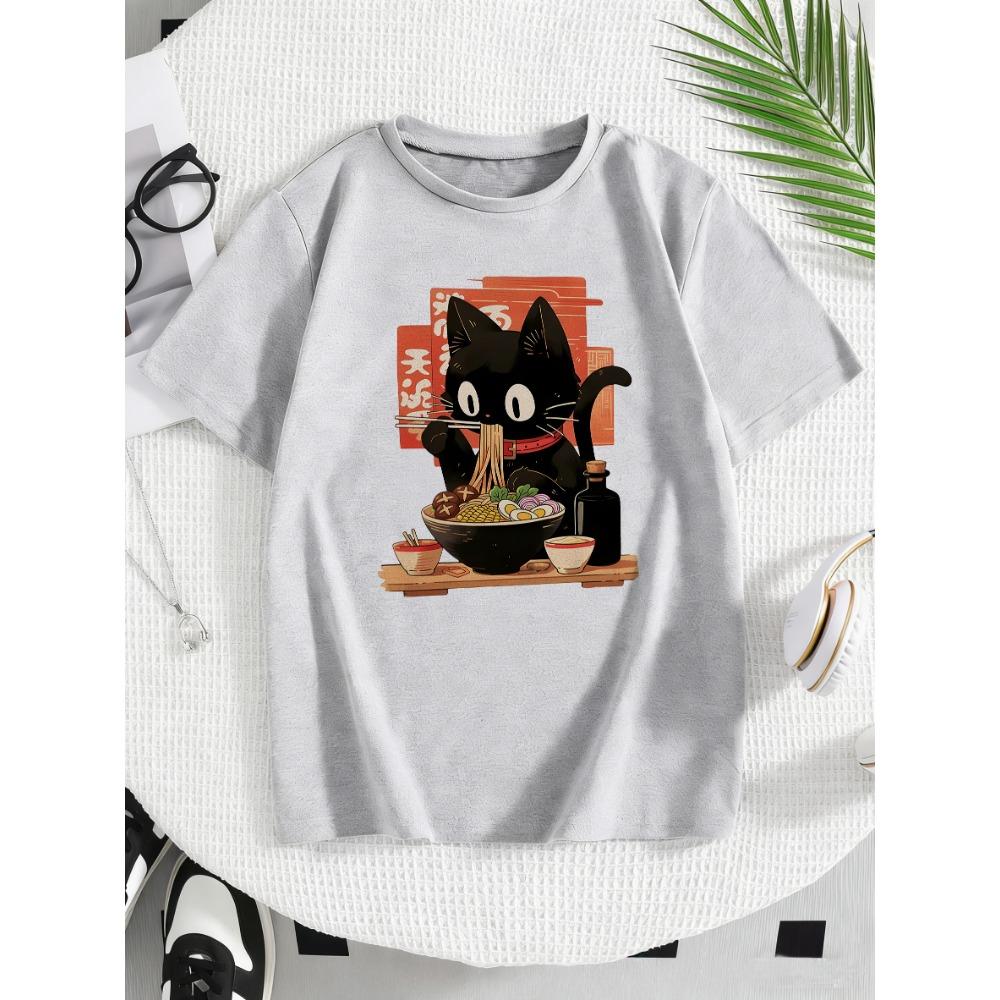 Cat Eat Ramen Kawaii Design Prined  T Shirts Manga Kids Children s T-shirt Boys Girls Summer Spring Casual Top Tee 110