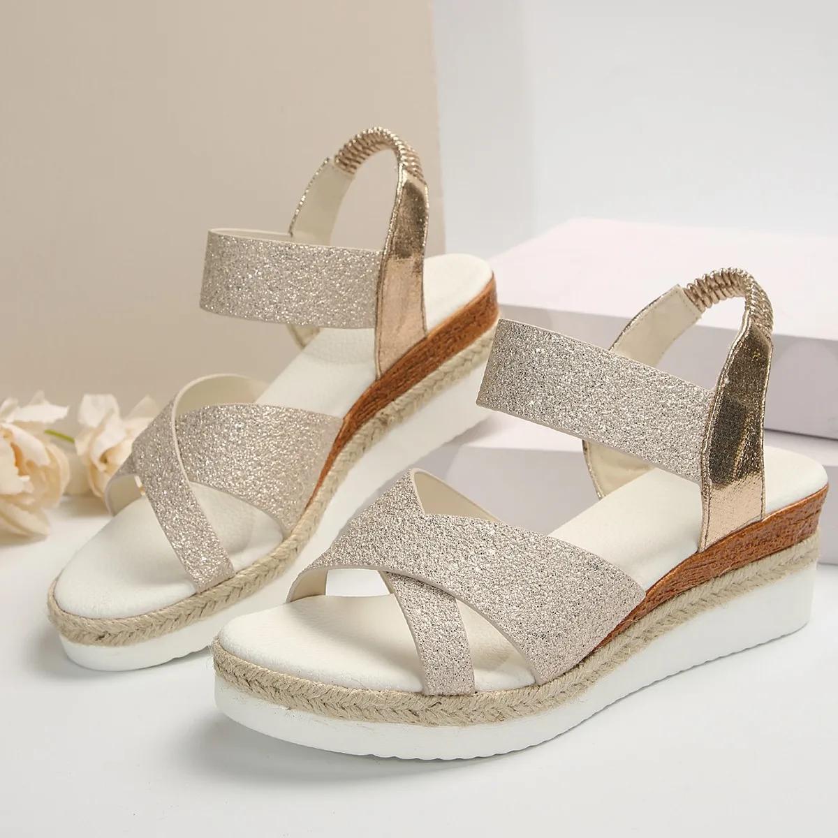 

Женские босоножки на танкетке с высоким каблуком, новые туфли на платформе, летние модные пляжные тапочки, женские туфли-лодочки для ходьбы, шлепанцы, Zapatos Mujer 40 золотой