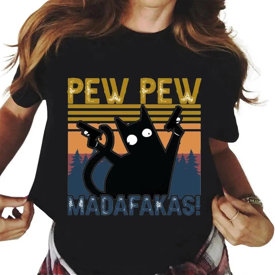 Pew Madafakas Graphic Print Cute Black Cats T Shirt Men Women Fashion Casual Crew Neck Short Sleeve Plus Size Unisex T Shirt