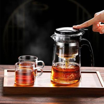 Heat Resistant Glass Teapot with One Click Filter Tea Coffee Maker Water Separation Design, Home Teaware