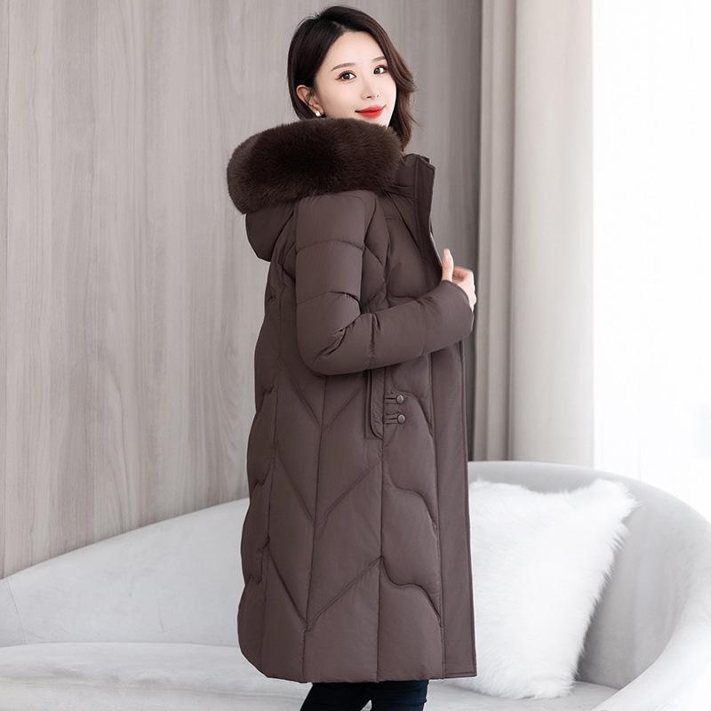 Women's Winter Cotton Coat - Mid-Length Korean Style with Waist-Hugging Design, Thick Padding, and Large Fur Collar.