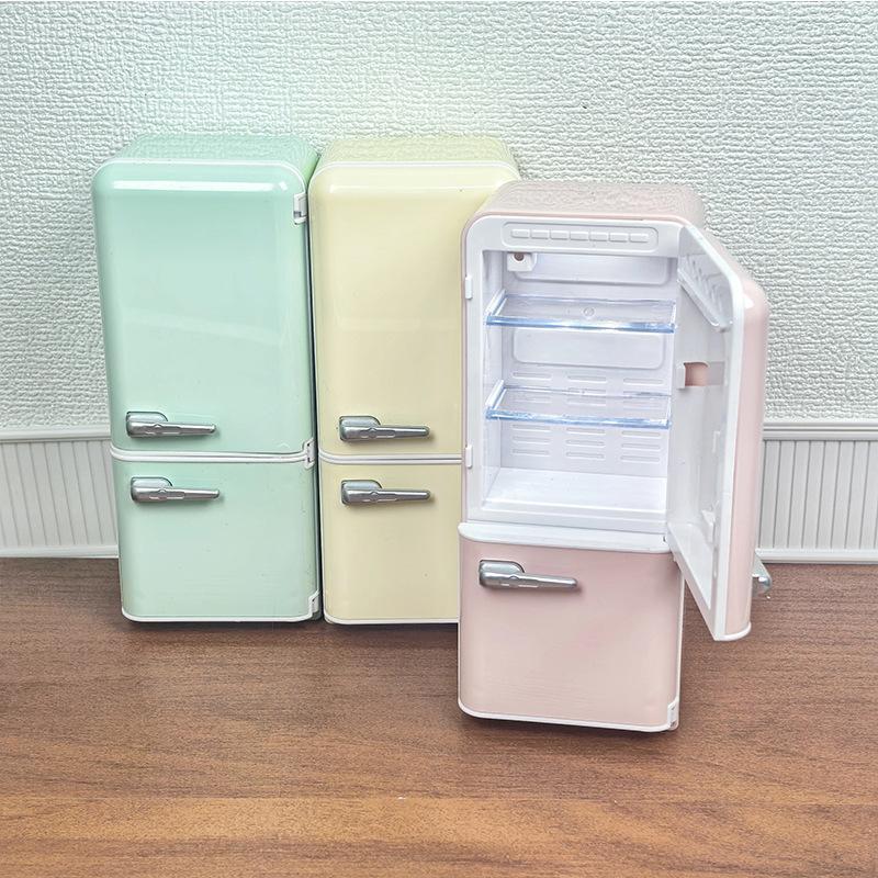 LED Light Dollhouse Refrigerator Toy 1/12 Scale Realistic Mini Kitchen Accessory for Kids Adults Collectible Pretend Play Hobby