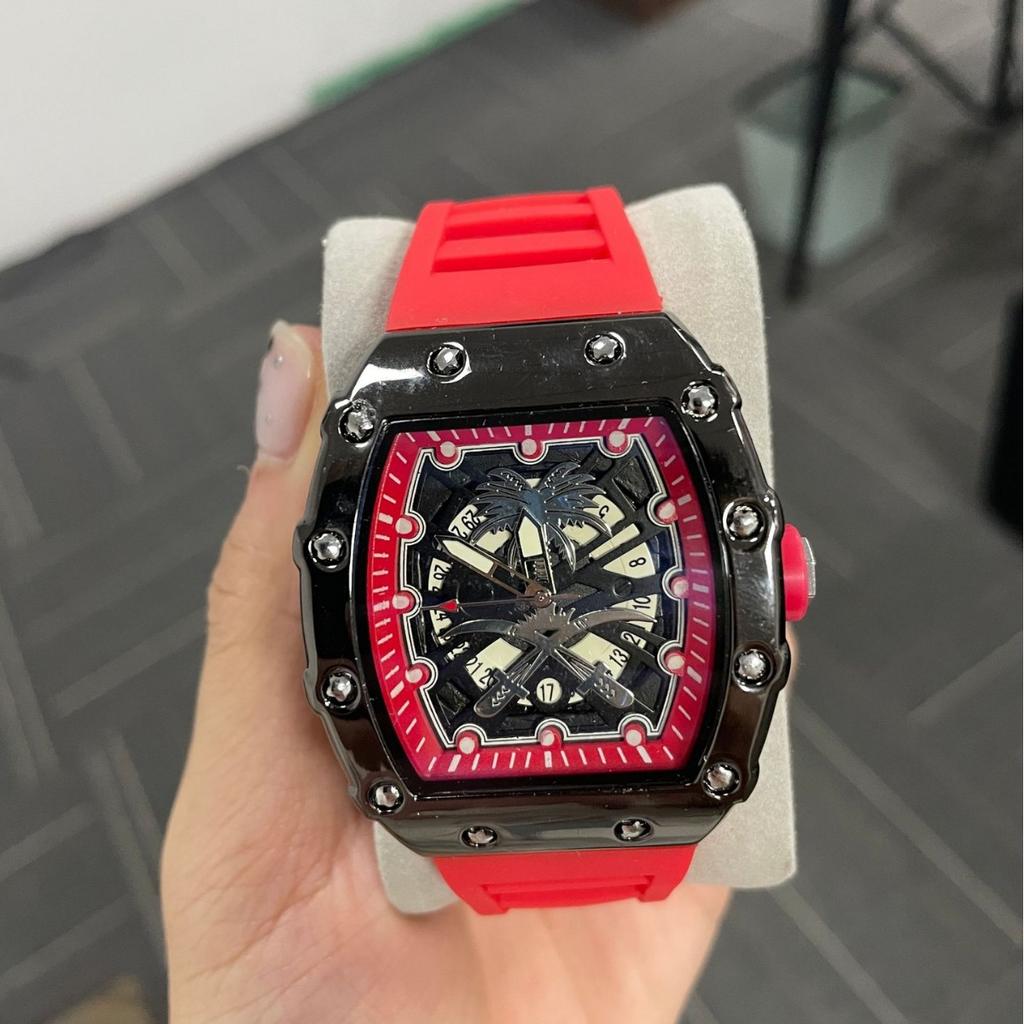 High-Value Fashion Trend Fake Mechanical Luminous Waterproof Wine Barrel-Shaped Men'S Watch