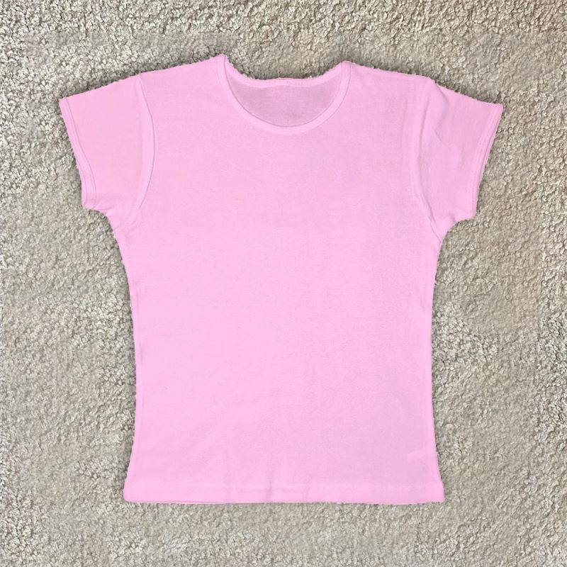 Summer new commuter solid color multi-color round neck simple slim-fitting printable T-shirt top women