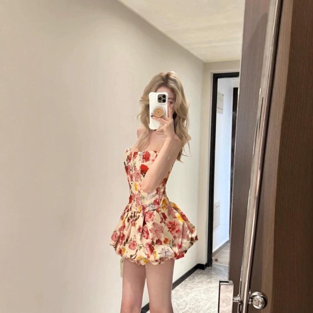 French Pure Desire Temperament Floral Suit, Sexy Slim-fitting Tube Top, Thin Tutu Skirt, Skirt Two-piece Set