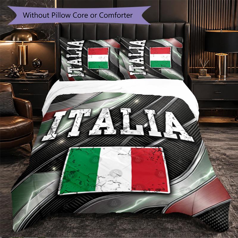 Italy Football Pattern 3 Pieces Bedding Set Soft Microfiber Duvet Cover with Pillow Cases for Bedroom