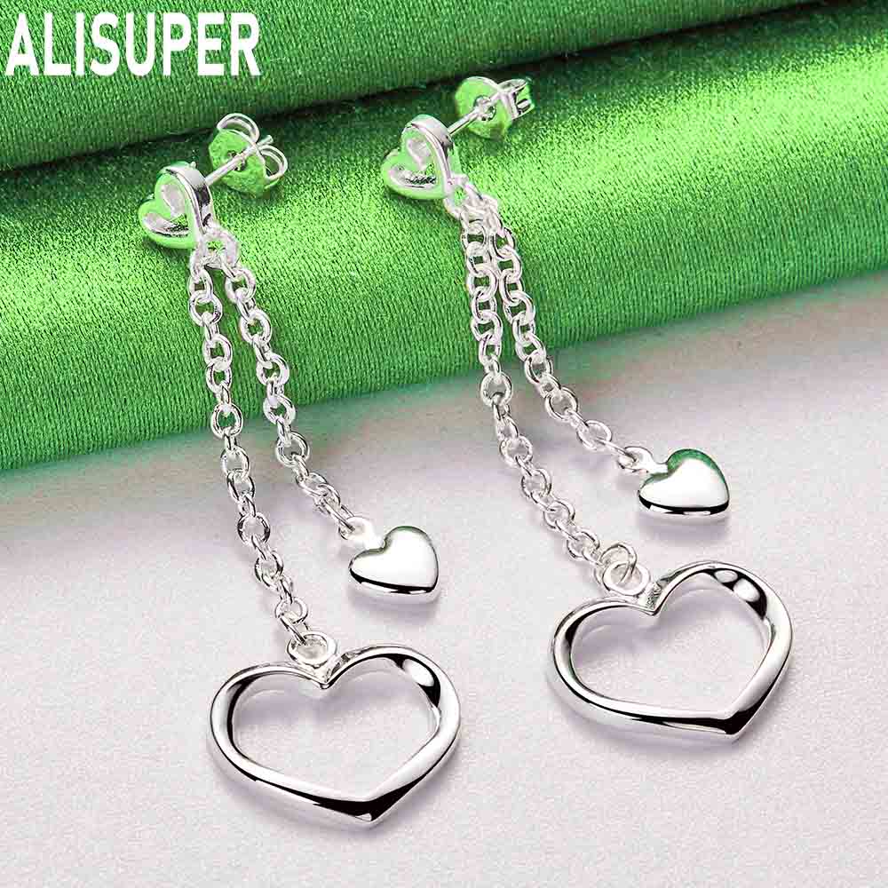 925 Sterling Silver Sweet And Cool Double Heart Tassel Earrings - Stylish Evening Jewelry