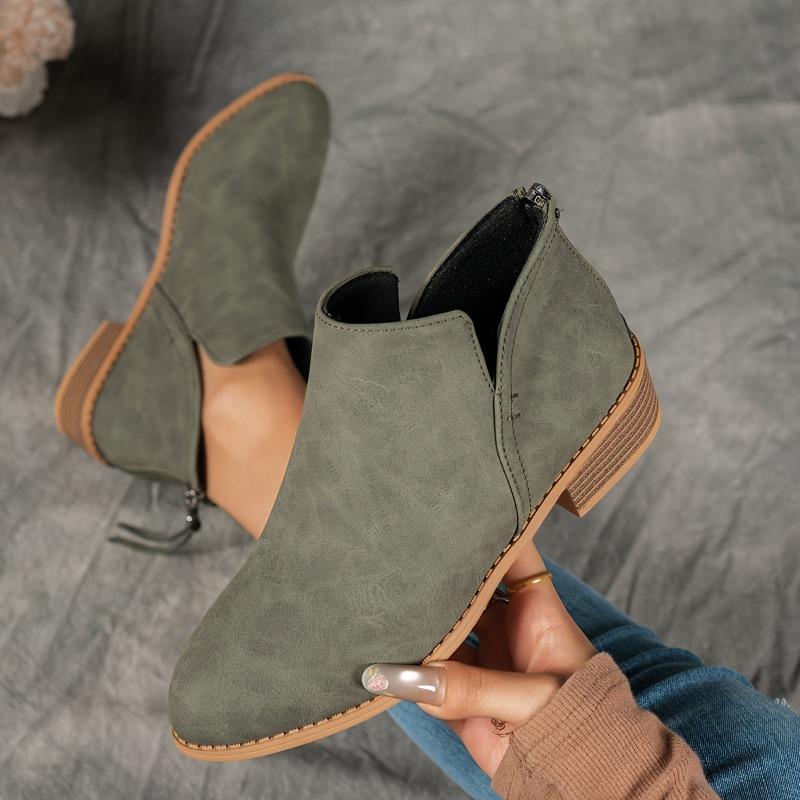 Women's Chunky Block Heel Boots Slip-on Closure Faux Cover