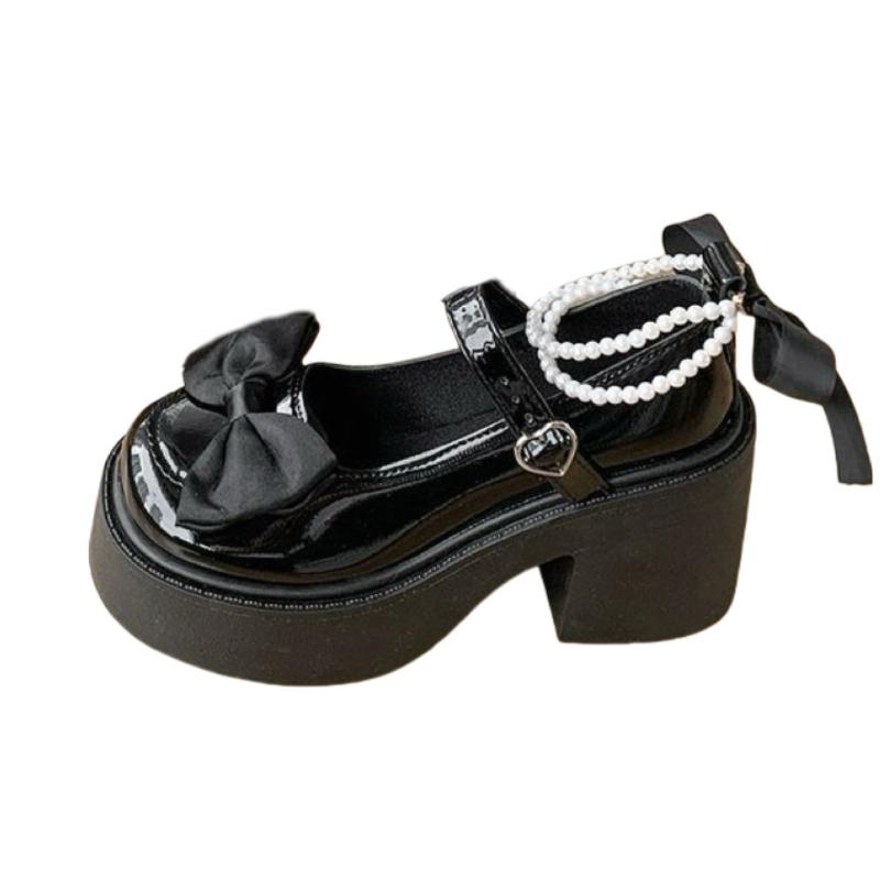 Women's High Heels 2025 High Quality Square Heels Round Toe Mary Jane Bow Buckle Dress Party Women's High Heels