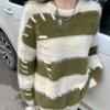 Lazy Style Design Plush Knit Sweater Top for Autumn and Winter Women Thick Mink Fur Striped Sweater