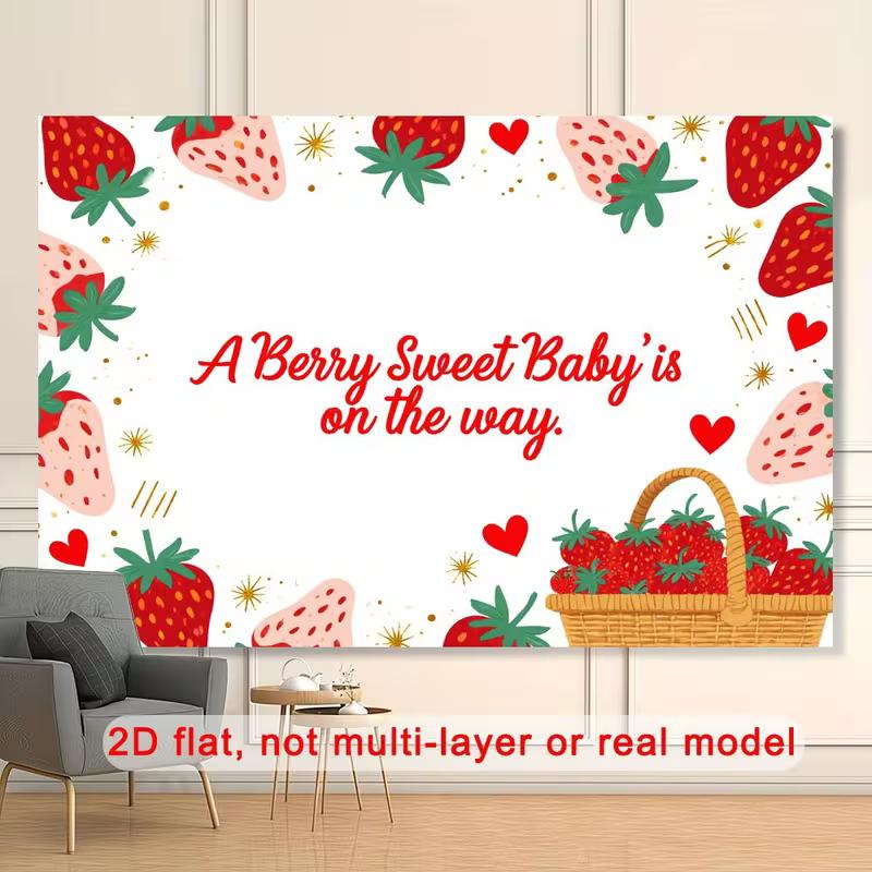 2D Gender Neutral Baby Photography Backdrop with Red and White Strawberries