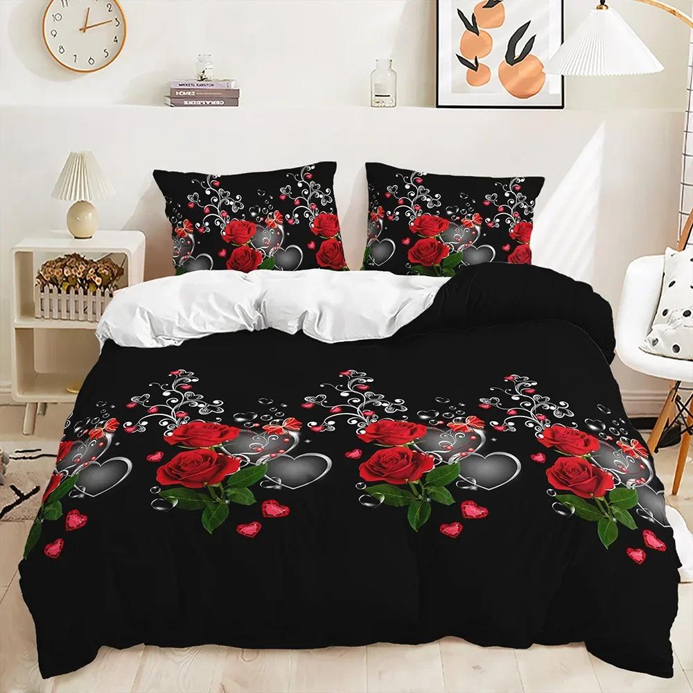 Comforter Rose Floral Romantic Flowers Bedding Set Butterfly Comforter Twin Queen For Valentine'S Day Wedding Room Decor