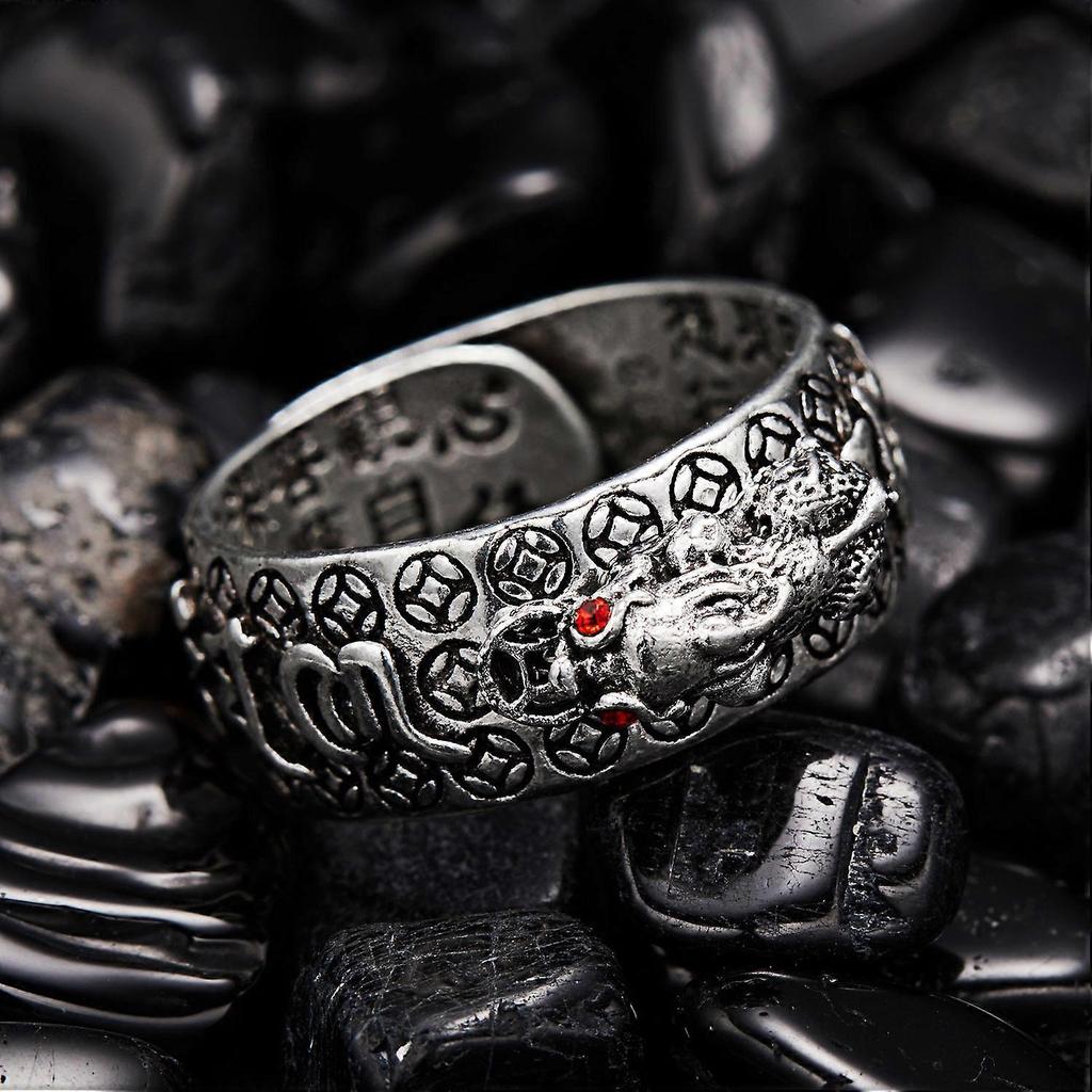 Pixiu Heart Sutra Ring, Unisex Trendy Engraved Six-Word Mantra Alloy Ring