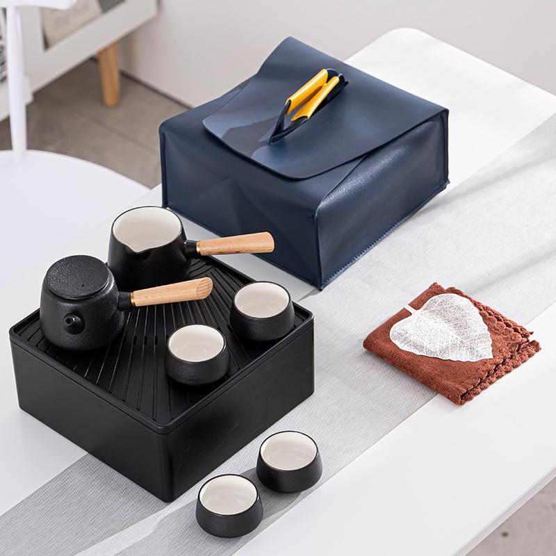 Black Ceramic Side Handle Teapot Travel Car Luxury Portable Cup Outdoor Storage Box Kung Fu Tea Set