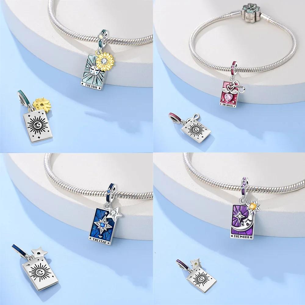 Originalcopper Purple Moon Pink Sun Pendant Tarot Card Star Charms Beads Fit Bracelet Women Fine Beautiful Gift Accessory