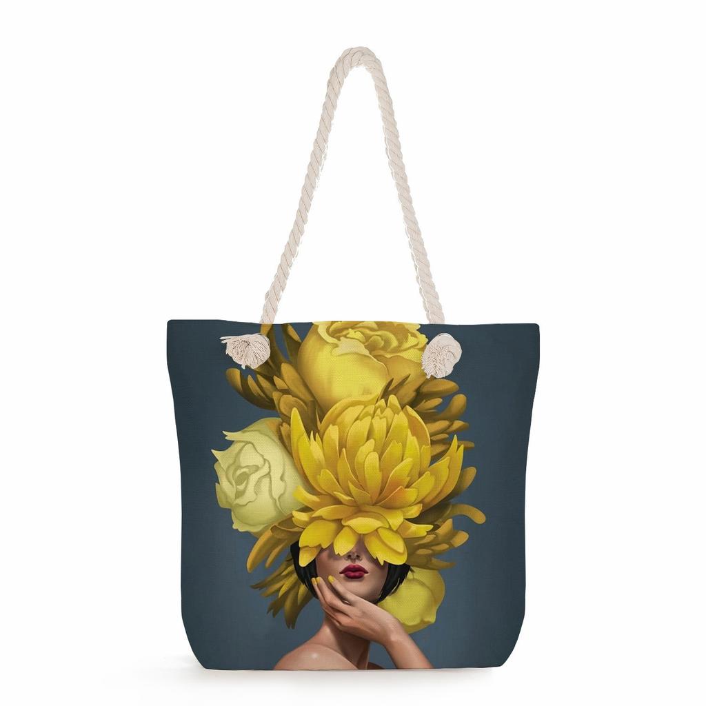 Flower Woman Print Thick Rope Single-shoulder Beach Bag 7213