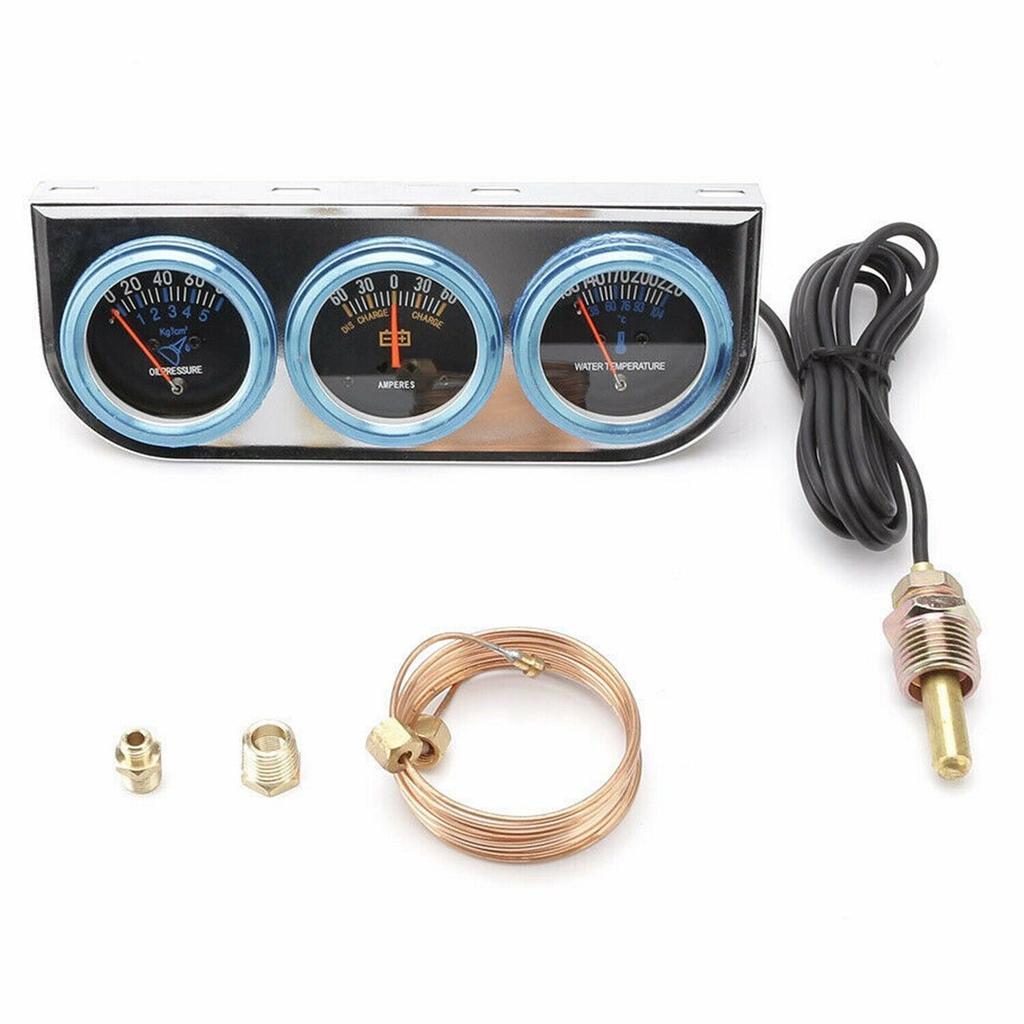 2'' 52mm Auto Car Oil Pressure Water Temp Amp Meter Gauge With Sensor Triple Gauge Set Mechanical Chrome Panel Black Face
