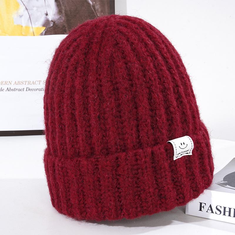 Women's Winter Thickened Warm Knitted Hat Korean Style Fashion Smiling Face Windproof Ear Protection Wool Hat