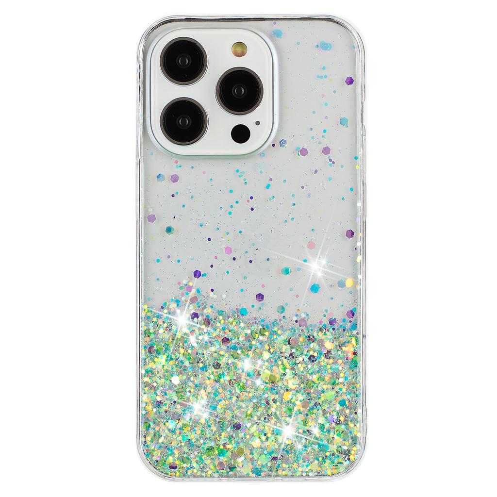 For iPhone 16 Pro Case Sparkle Sequins Luminous Epoxy TPU Phone Cover