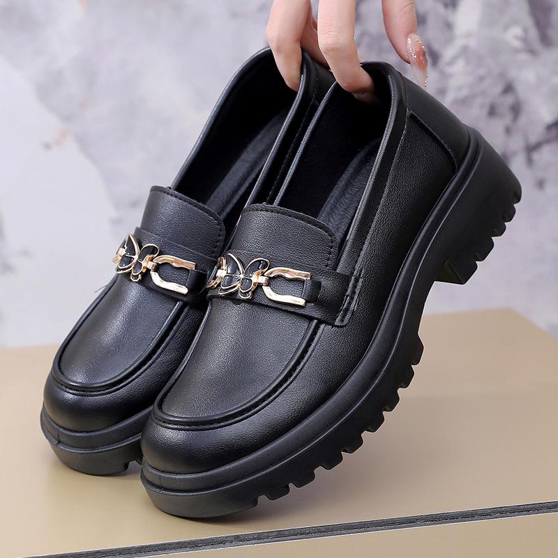 New Black British Style Small Leather Shoes Retro Spring Single Shoes Live Stream