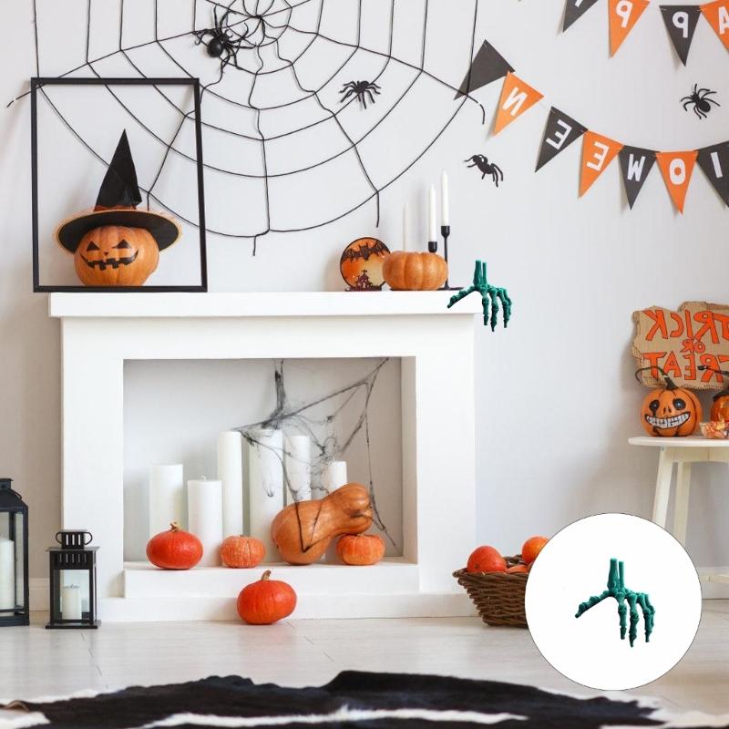 Realistická ozdoba lebky a ruky z kyseliny polymléčné s pohyblivými klouby Halloweenská stolní dekorace Lidská kostra dlaně