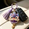 Chinese Lion Brocade Zinc Alloy Pendant Keychain with Handmade Tassel and Small Doll Ornament