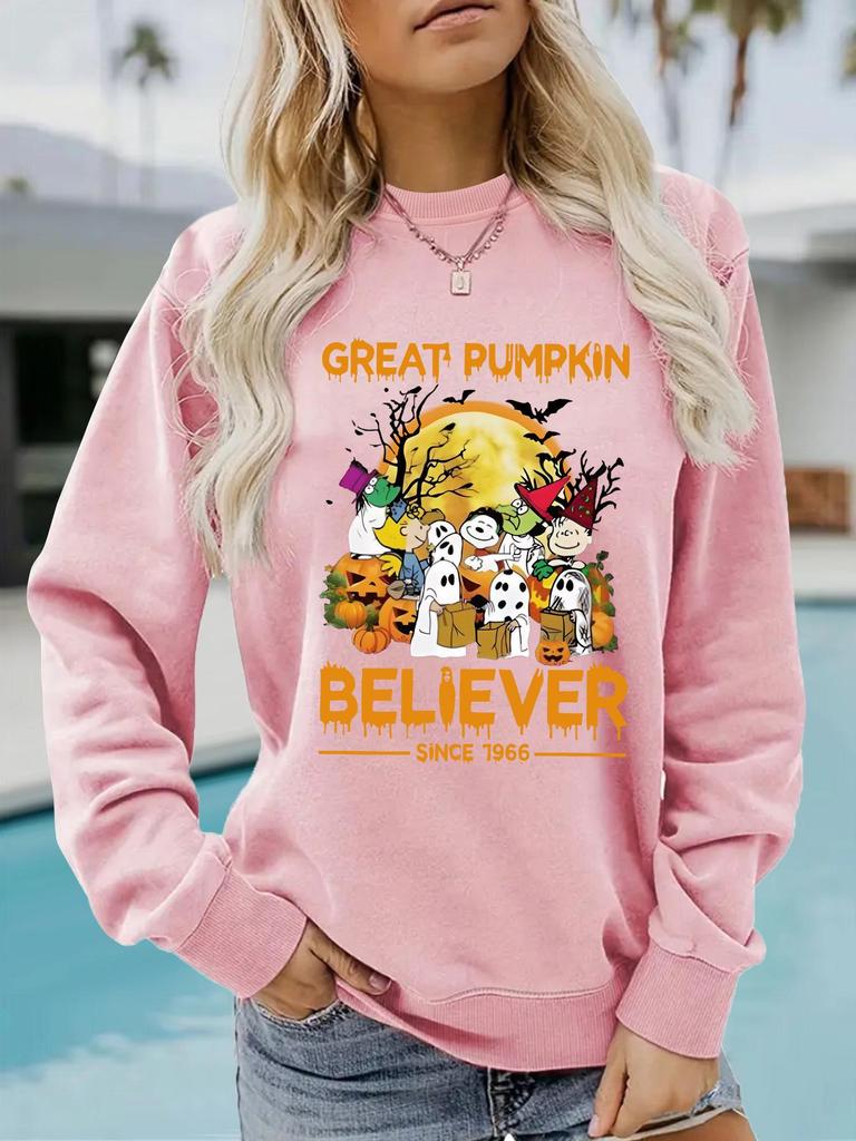 European & American Halloween Print Women's Casual Long Sleeve Crew Neck Sweatshirt for Autumn & Winter