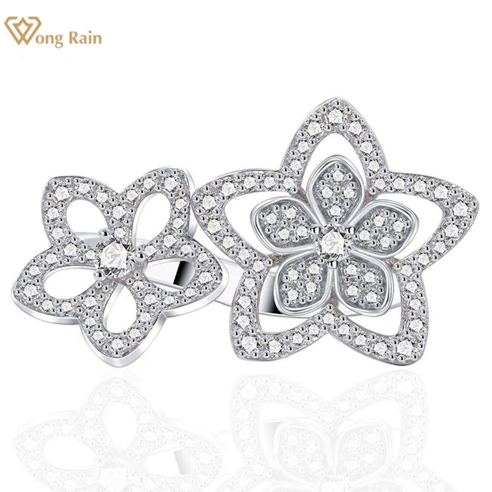 

Вонг Рейн 100% 925 стерлинговое серебро цветок AAAAA цирконы драгоценный камень открытое кольцо для женщин свадебная вечеринка подарки ювелирные изделия Resizable белый