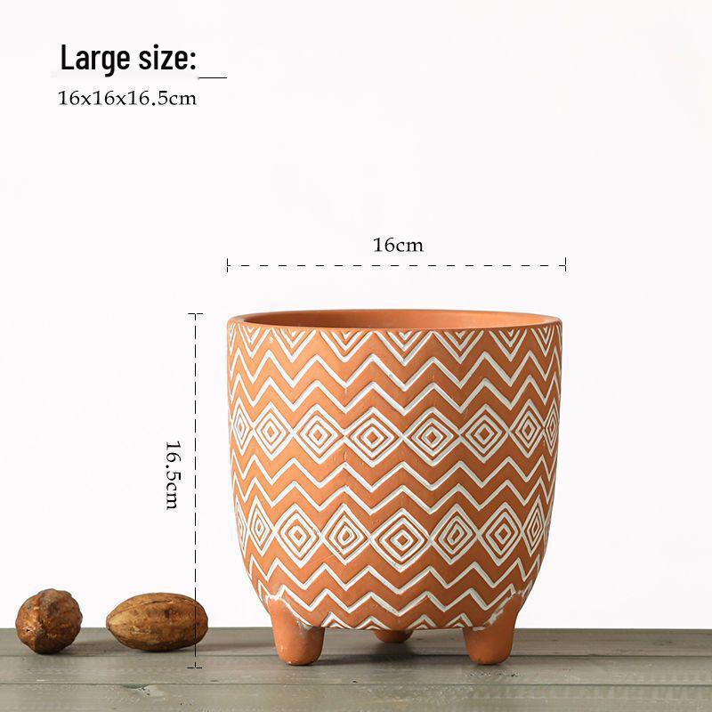 Red Clay Breathable Minimalist Terracotta Flower Pot with Feet for Succulents and Pothos - Round Design, Free Shipping