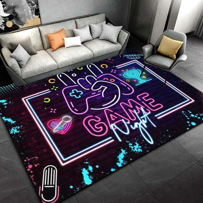 

Neon Game Night Area Rug – Vibrant 3D Printed Design with GAME ON & Controller Icons, Soft Non-Slip Polyester Carpet for Livin 50x80cm