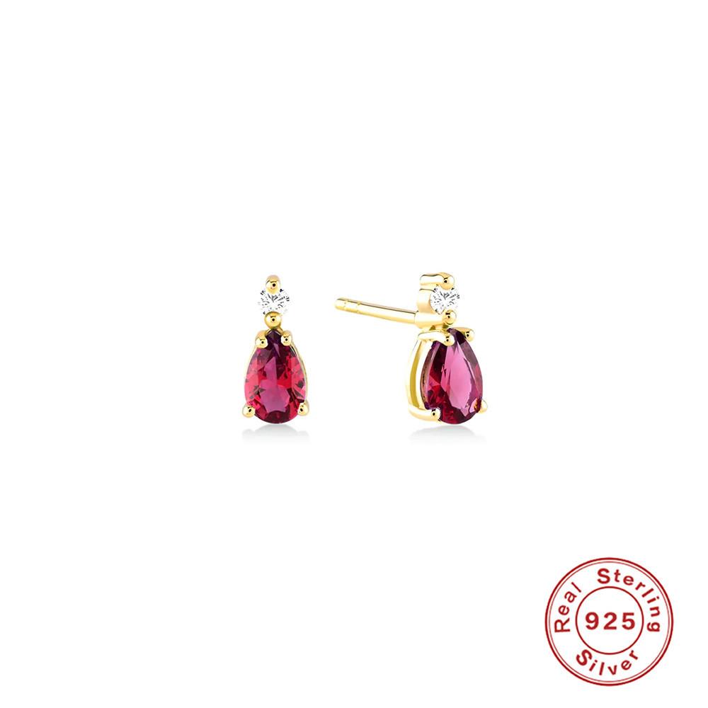 Simple Color Diamond-Set Temperament Commuter Water Drop Ins Wind S925 Sterling Silver Office Worker Stud Earrings