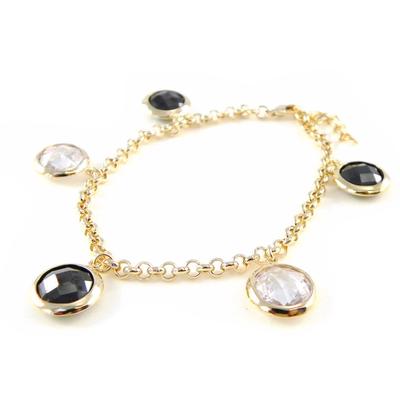 [C4786] - Armband Vergoldet 'Linda' Schwarz Weiß - 15 mm