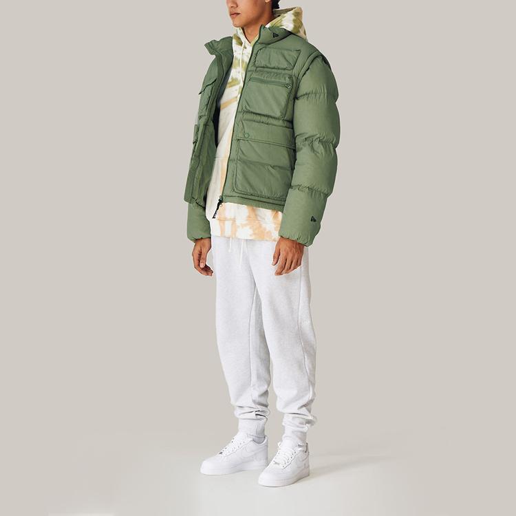 New Era Stand Collar Detachable Sleeve Multi-Pocket Zipper Solid Color Cotton Jacket Winter Men jackets Green 12866430