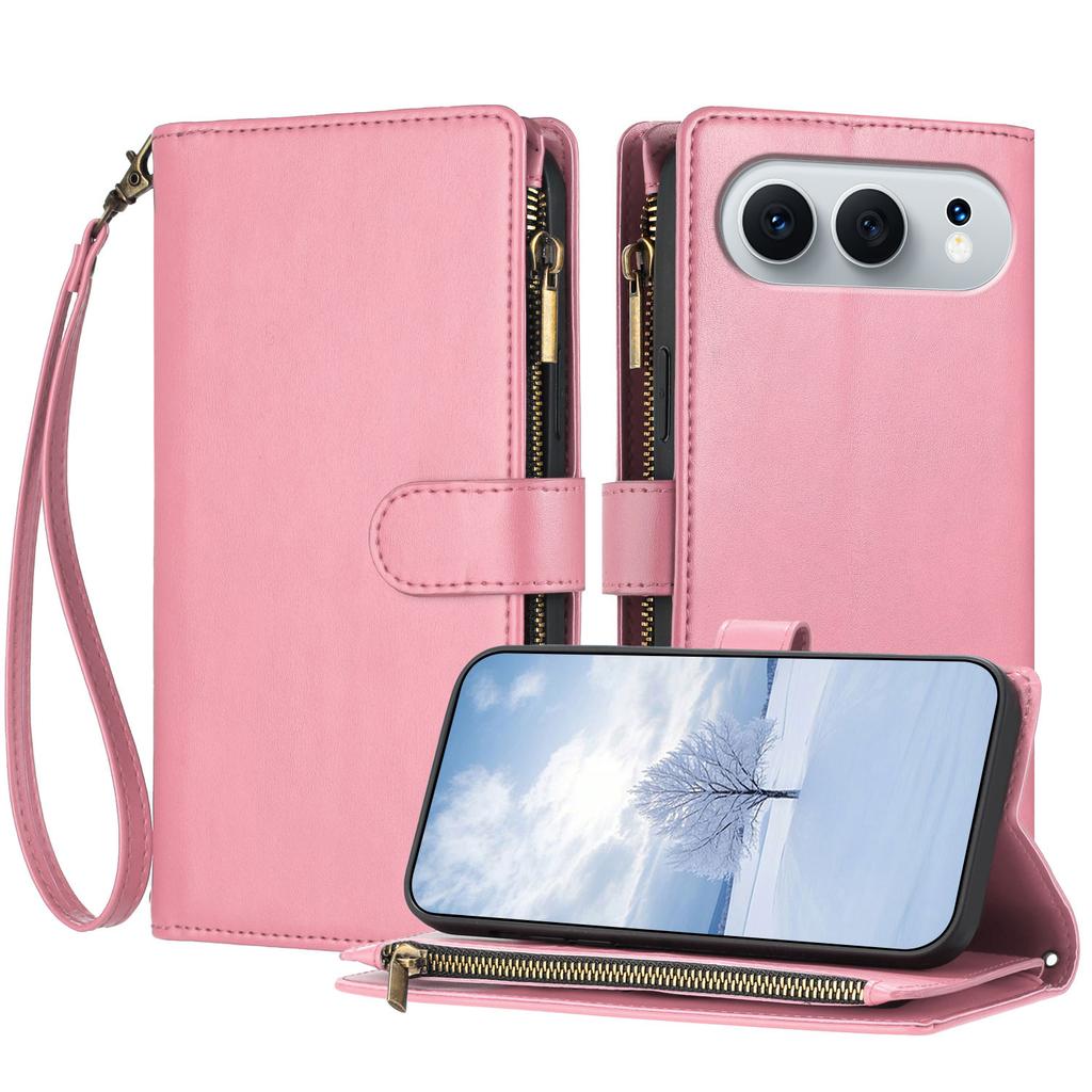 For Honor 500 5G Leather Case Zipper Wallet Stand Shockproof Phone Cover with Wrist Strap