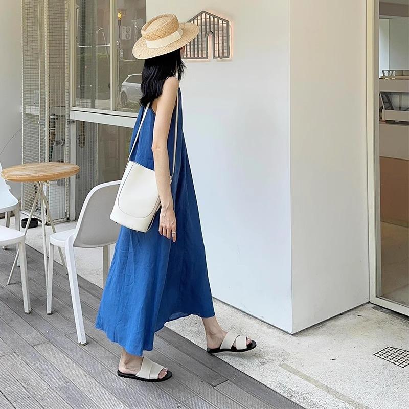 2025 new niche canvas open-toed lazy slippers wear one word broadband simple casual flat cool slippers women
