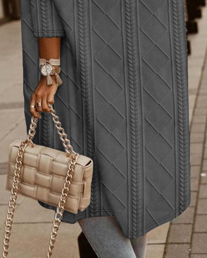 Autumn & Winter Women's Twisted Texture Hooded Mid-Length Windbreaker