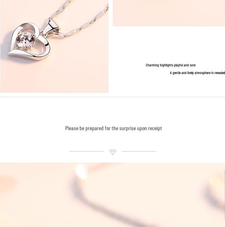 Girlish Heart 925 Sterling Silver Clavicle Necklace - Love Heart Pendant Gift for Women: Christmas, Valentine's, Student, Girlfriend