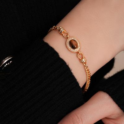 Horseshoe Buckle Tiger's Eye Stone Bracelet Retro Design Bracelet Light Luxury Niche Temperament Jewelry