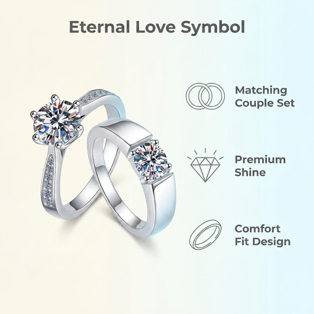 D VVS1 Moissanite 925 Silver Couple Ring for Women Man Wedding Jewelry Engagement Imitation Diamond Fashion Gifts Party