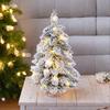 Artificial Light-Up Tree Tabletop Decor Pre-Lit Snowy Flocked Artificial Tree Decor for Kitchen Home